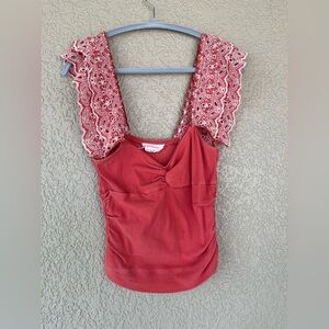 Anthropologie Lace-Trim Ribbed Tank Top in Rose